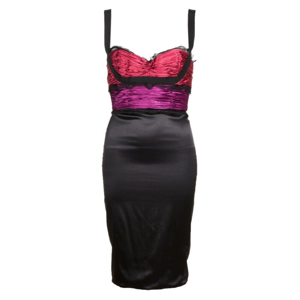 Roberto Cavalli - Fuchsia Purple + Pink + Black Silk Lace Mini Dress